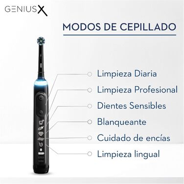 Електрична зубна щітка Oral-B Genius X, 6 режимів чищення зубів для догляду за зубами, додаток зі штучним інтелектом і Bluetooth, розроблений Braun, зарядний дорожній кейс, чорний Oral-B Genius X Black