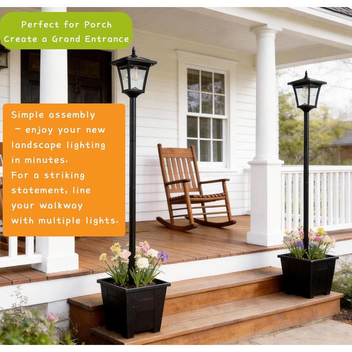 Сонячний ліхтар з кашпо, 150 см, світлодіодний, водонепроникний, чорний, сонячний ліхтарний стовп, стійкий до атмосферних впливів для зовнішнього використання