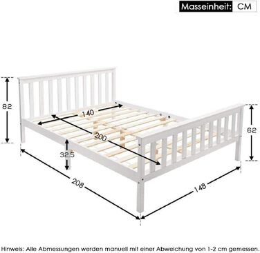 Двоспальне ліжко Merax з дерев&39яним каркасом 140 x 200 см, білий, з рейковою основою та високим узголів&39ям, для дорослих, дітей, підлітків, каркас ліжка з сосни, білий