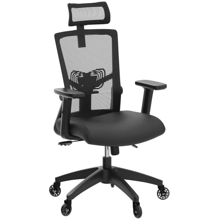 Ергономічний офісний стілець, стілець для робочого столу з регульованим підголовником, підлокітниками, поперековою опорою, поворот