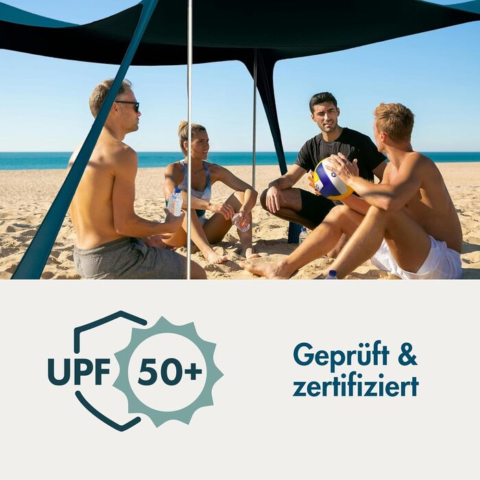 Пляжний намет Sunsail Big Family - пляжний сонцезахисний намет із сертифікованим захистом від ультрафіолету UPF50 (до 6 осіб, колір петролево-синій) 3 метри x 3 метри