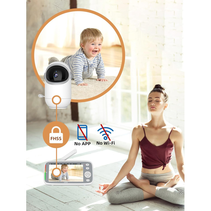 Монітор-няня з камерою, 5&39&39 720P IPS Монітор-няня з камерою Відео-няня з камерою з поворотною камерою Pan-Tilt 300 Монітор-нян