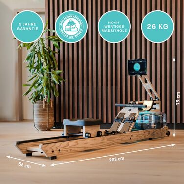 Водний гребний тренажер WaterRower Driftwood Оригінальний для домашнього використання, виготовлений з високоякісної масивної деревини LightRing та Bluetooth-монітор Тримач для планшета та додаток WaterRower Connect