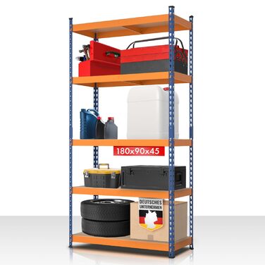 Надміцний стелаж KARAT, підвальний стелаж, стелаж для зберігання зі сталевою рамою, вантажопідйомність 1050 кг (синьо-помаранчевий, 180 x 90 x 60 см) Rhino 180 x 90 x 60 см синьо-помаранчевий