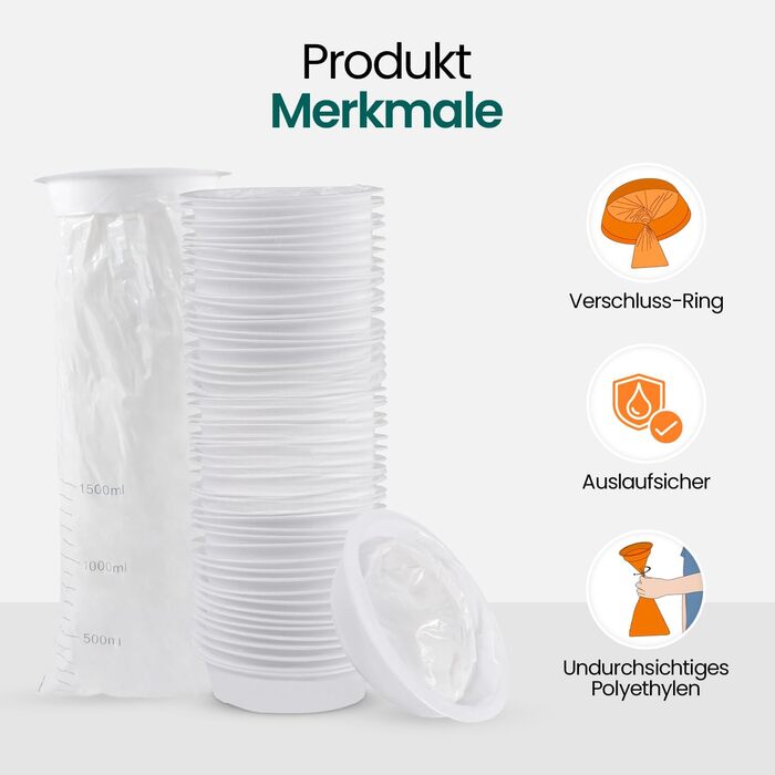 Білих блювотних пакетів об&39ємом 1500 мл з мундштуком, що герметично захищають від ранкової нудоти, відрижки, для вагітних - пакети для стискання, пакети для слини, 50