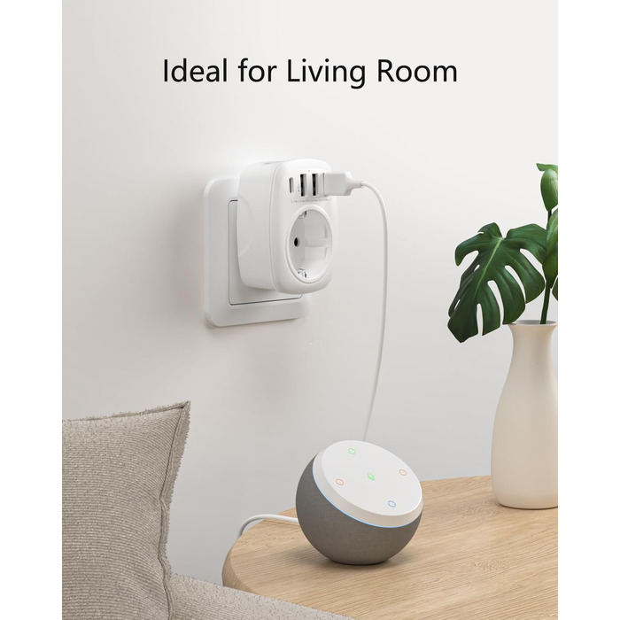 Розетка з декількома вилками EU адаптер 5-в-1 розетка розетка адаптер з 3 портами USB зарядного пристрою 2.4А, 1 портом Type-C 3А,