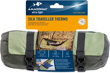 Ультралегкий гамак Silk Traveller Thermo 520г 275x140см Розмір упаковки 20 х 6,5 см до 200 кг в зеленому кольорі