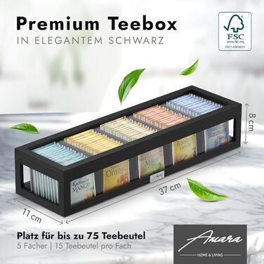 Органайзер для чайних пакетиків Amara Home & Living для шухляди, шафи, кухні та комори (на 75 чайних пакетиків) - Прозорі чайні коробки для зберігання - Коробка для зберігання як чайна скриня, контейнер для чаю та чайна полиця