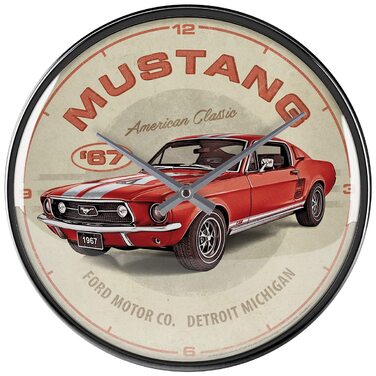Ретро-настінний годинник Nostalgic-Art, Ø 31 см, Ford Mustang GT 1967, червоний