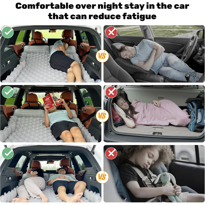Автомобільний матрац Позашляховик Надувний матрац 2 особи Надувний матрац для подорожей, кемпінгу, килимок для сну, самонадувний килимок для сну з ножним насосом та подушкою Надувне ліжко для кемпінгу 183 * 131 * 7 см