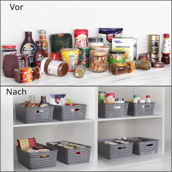 Пластикові кошики для зберігання Winter Shore, сірі 4 шт. - плетені дизайнерські кошики для зберігання речей у шафах, на кухонних полицях, під раковинах, у пральнях, спальнях, ванних кімнатах - 29 x 22,5 x 12 см