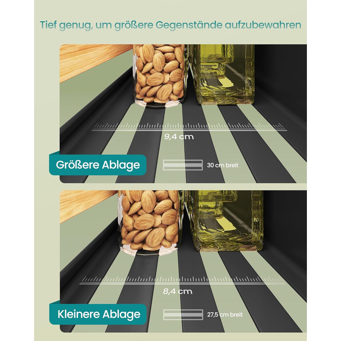 Магнітна полиця для спецій SONGMICS, набір з 4 шт. , 2 великі та 2 малі полиці, органайзер для спецій без свердління, магнітна полиця, для кухні, холодильника, мікрохвильової печі, пральної машини, чорно-натуральний бежевий KCS062BH01 чорно-натуральний бе