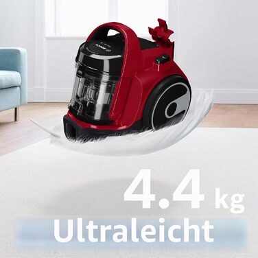 Безмішковий пилосос BOSCH BGC05AAA2, 78 дБ, контейнер 1,5 л, мийний HEPA 12-фільтр, червоно-чорний, щітка для паркету
