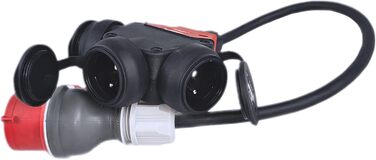 Високовольтний адаптер RoadEu CEE, вилка CEE 16A, 380V на 220V, 3 розетки Schuko 220V, 5 гумових кабелів 2,5 мм, 3 метри. 16A на 230V. Розподільник високої напруги, 3 м / 16A, 5-контактний.