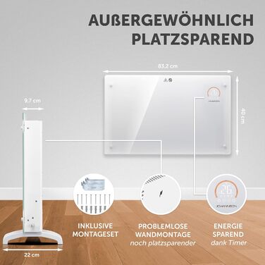 Електричний обігрівач Aurora з термостатом Розумне опалення дому Енергозберігаюче електричне опалення Електричний радіатор Конвекторний обігрівач 2000 Вт Тихіший за вентиляторний обігрівач Білий