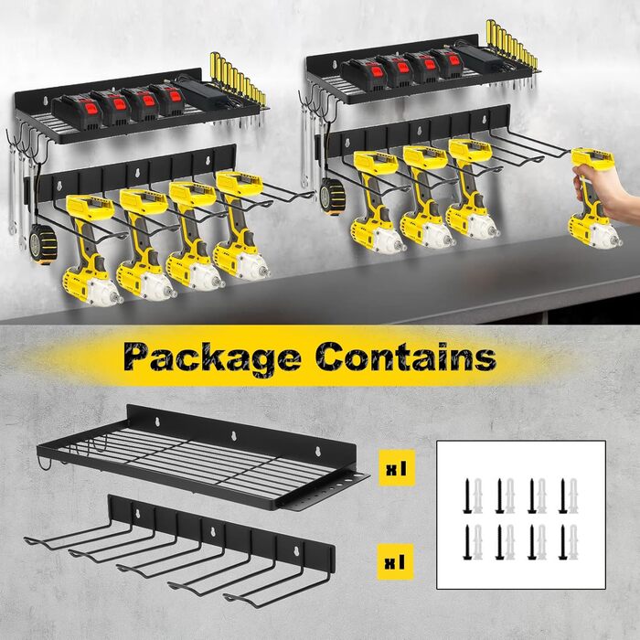 Зберігання інструментів Настінне кріплення, пилок Органайзер для електроінструменту Акумуляторний ударний дриль-шуруповерт, надміцний електродриль Настінний тримач інструменту Стійка для інструментів Гаражний органайзер для електроінструментів