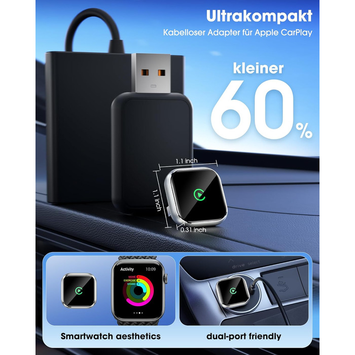 Бездротовий адаптер CarPlay з підтримкою GPS та навігації - Бездротовий CarPlay для автомобілів з 2016 року випуску, Wi-Fi 5 ГГц, автоматичне підключення, низька затримка, оновлення OTA (Gold)