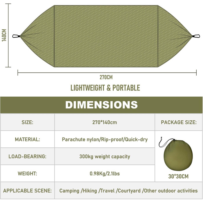 Надлегкий гамак для вулиці 270x140 см з москітною сіткою, міцний та довговічний гамак із сумкою для зберігання, підходить для саду, кемпінгу, балкону, подвір&39я, пляжу