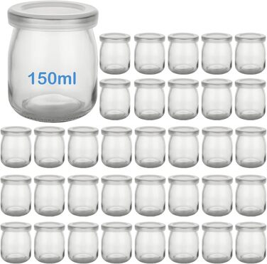 Банки для йогурту з кришками 150 мл, десертні банки з кришкою, йогуртові горщики з кришками для йогурту, десерту, пудингу, молока, варення, 36 шт.