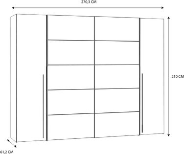 Шафа Forte Narago 270, шафа з розсувними дверима та дверцятами на петлях, дерев&39яний декор Artisan Oak у поєднанні з сірим кольором, 270,3 см завширшки x 210,5 см заввишки x 61,2 см завглибшки. Імітація дуба Artisan та темного бетону 270 x 210. Без дзер