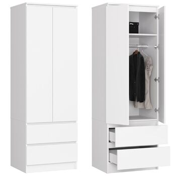 Шафа Home Collective, біла, ширина 60 см, висота 180 см, з 2 дверима та 2 шухлядами, вішалкою для одягу та 1 полицею, шафа, спальня, вітальня, 2 двері - 2 шухляди, білий
