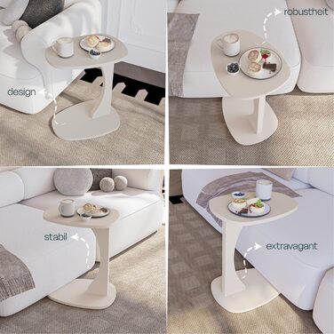 Приставний столик для дивана з колесами, маленький С-подібний приставний столик, столик для дивана стильного пісочно-бежевого кольору, маленький журнальний столик для вітальні, ідеальна поверхня для ноутбуків, чашок - Norma