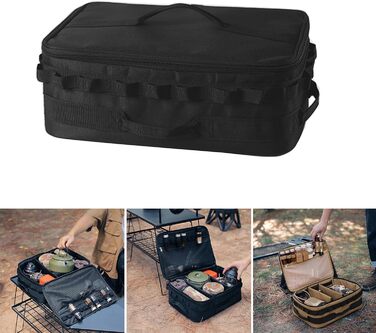 Сумка для кемпінгового посуду, портативна, водонепроникна, для плити, сумка на бак, для активного відпочинку, для пікніка, для посуду, органайзер для кемпінгового посуду, сумка-органайзер, чорна