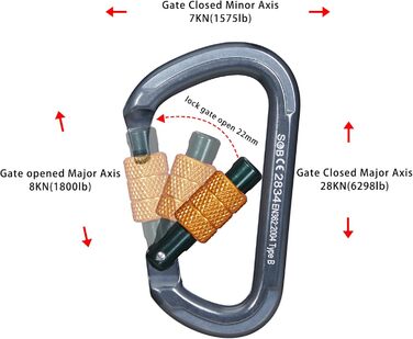 Карабін SOB для альпіністського спорядження, алюмінієвий карабін для гамаків, гойдалок, кемпінгу, риболовлі, спорядження для активного відпочинку 28KN 2PACK 28KN-4PACK