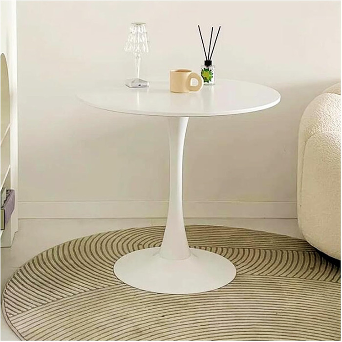 Сучасний круглий білий стіл, простий обідній стіл для відпочинку, скандинавський журнальний столик, столик для молочного чаю, стіл для переговорів, стиль тюльпан, балконний столик, невеликий круглий столик та стільці (розмір 70 см, колір білий)