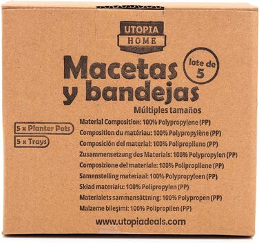 Кашпо для квітів Utopia Home, 5 шт. (біле), (ø18-ø17-ø15-ø13-ø12 см) Декоративне кашпо для кімнатних рослин - Кашпо для рослин з б