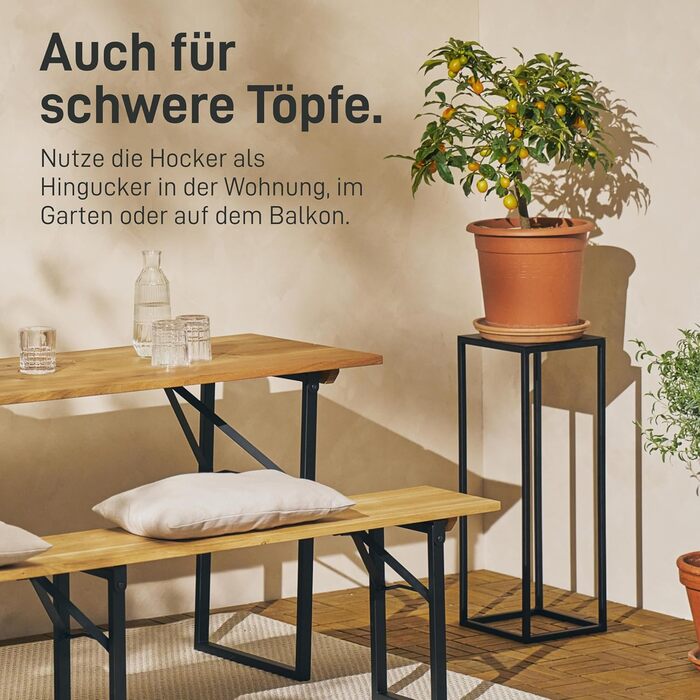 Підставка для квітів Natural Goods Berlin Металева підставка для квітів Чорна 50 см - Квадратна декоративна підставка для рослин - Стійка до погодних умов, стабільна та проста в догляді вулична підставка для квітів - Ідеально підходить як підставка для кв