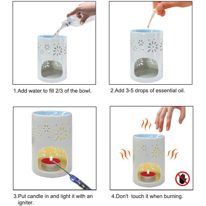 Ароматична лампа HwaGui Ароматична лампа 2 шт. керамічна Ароматична лампа Чайний світильник Тримач Ароматична олійна свічка Ароматичний пальник Масляний пальник, квітковий візерунок синій рожевий