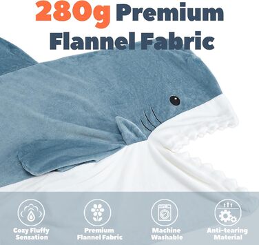 Ковдра-акула, двосторонній фланелевий плюш, синій XL