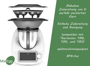 Вкладиш для браконьєрства mixegg сумісний з Thermomix TM6 TM5 TM31, яйцеварка Egg Poaccher, аксесуари
