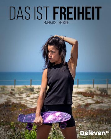 Скейтборд Deleven LED Galaxy Blue 56 см зі світлодіодними колесами ABEC-7 міні-круїзер для дітей дорослих початківців інструмент T-Tool у комплекті синій галактика пенні-борд з LED підсвічуванням оригінал 2025