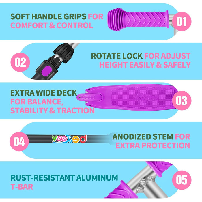 Самокат дитячий 2 роки, 3-колісний самокат зі світлодіодними колесами, що світяться, регульований по висоті, нахил для керування,