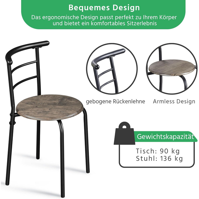 Обідній гарнітур Yaheetech у сільському стилі для 2 осіб з 1 обіднім столом та 2 стільцями, кухонний стіл з полицею для зберігання, комплект обіднього столу та стільців, колір Drift Brown, 80 x 53 x 75,5 см