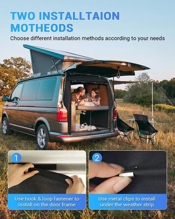 Москітна сітка SUPAREE 6&39x5&39 для багажника VW T5, захист від комах для фургонів та кемперів, із застібками-блискавкою та липучками для будинків на колесах, караванів та кемперів VW T5 та T6, чорна, 185 x 155 см