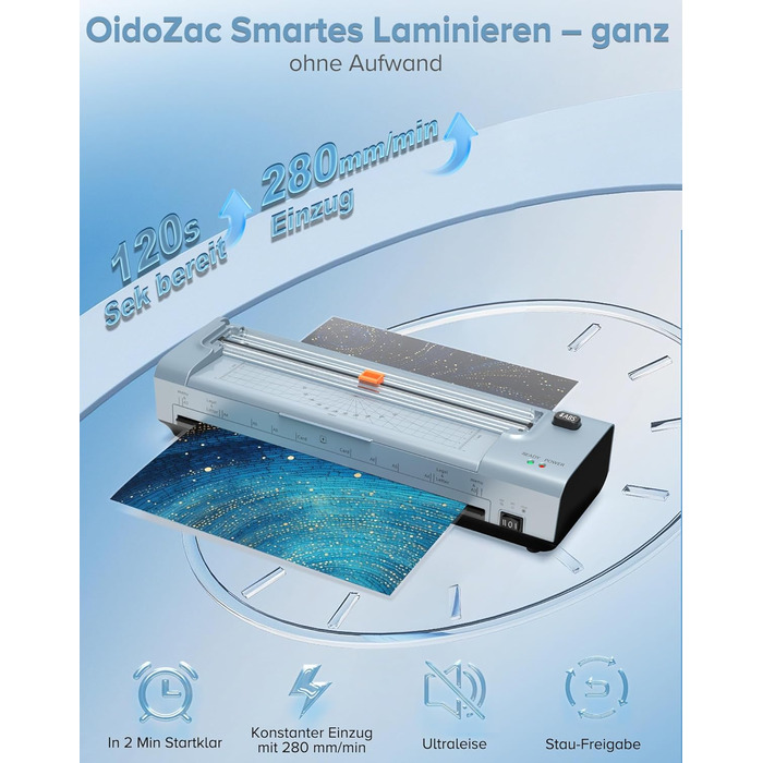 Дюймовий ламінатор A3/A4 з 20 пакетами для ламінування, гарячий та холодний ламінатор, ABS-пластик із захистом від застрягання, 10-в-1 ламінатор з різаком, тримером та закруглювачем кутів для офісу, школи та дому (синій), 13-