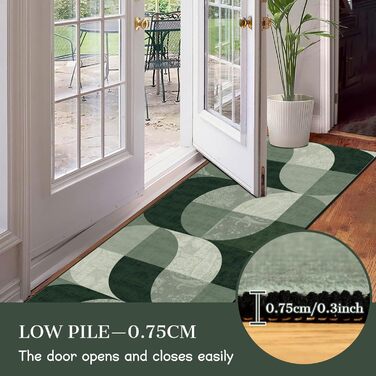 Килим-доріжка в стилі бохо для передпокою 80x200 см, зелений геометричний кухонний килим, який можна прати, нековзний килим-доріжка для передпокою, м&39який короткий ворс довгий килим для передпокою для кухні, спальні, вітальні, коридору 80 x 200 см (прям