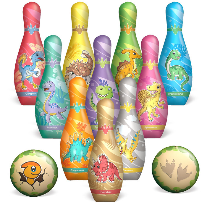 Гра STAY GENT у боулінг з динозаврами для дітей, м&39який набір для боулінгу з 10 кеглями та 2 м&39ячами, дитяча іграшка, іграшка для приміщень, саду та вулиці, ігри, подарунки для дітей віком 2, 3, 4, 5, 6 років, хлопчики та дівчатка, вишневий жовтий ква