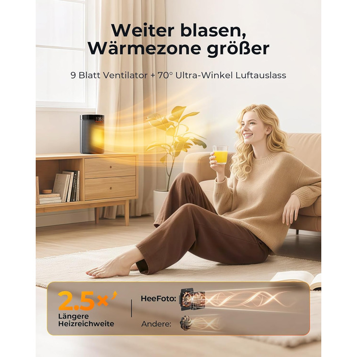 Енергозберігаючий вентилятор-обігрівач ПЕРЕМОЖЕЦЬ ТЕСТУ, 1500 Вт ECO вентилятор-обігрівач, тихий, 24-годинний таймер, невеликий вентилятор-обігрівач із захистом від перекидання та перегріву, чорний