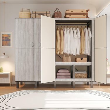 Складана шафа, 500 кг, тканинна шафа великої місткості 242 см з 2 рейками для вішалок, переносна тканинна шафа з чохлом для спальні (сірі двері D, 85 см) D Сірі двері 85 см