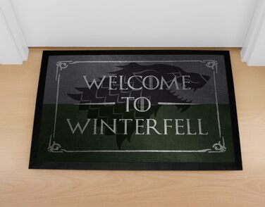 Килимок MoonWorks з написом Ласкаво просимо до Вінтерфелла - Вовк, Серія вентиляторів, Фентезі, Нековзний та Миється, Чорний, 60x40 см, Вінтерфелл Чорний