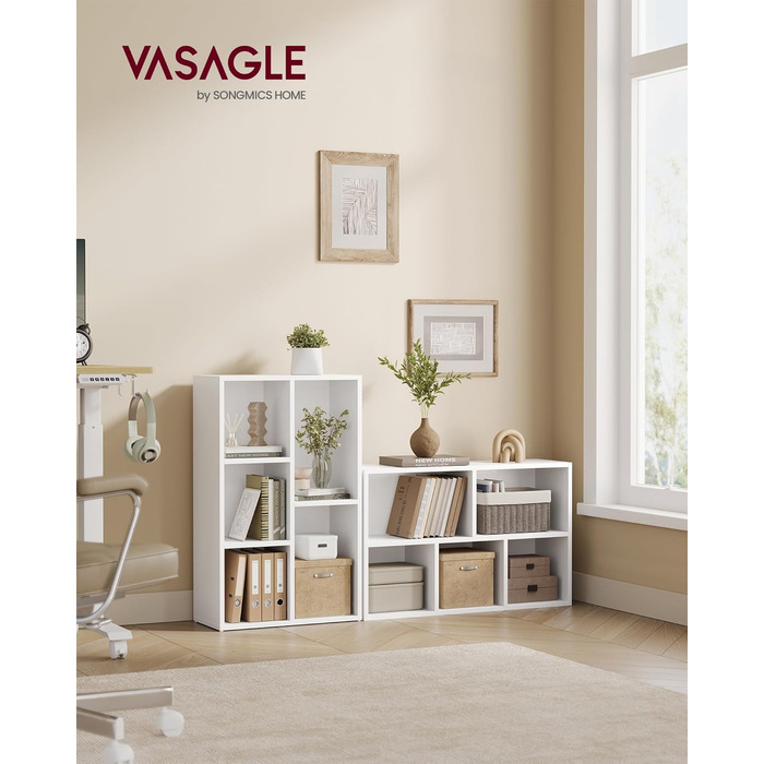 Книжкова шафа VASAGLE, книжкова полиця, з 5 відділеннями, офісна полиця, кубічна полиця, окремостояча полиця, для вітальні, спальні, офісу, дитячої кімнати, білий LBC25WT білий 5 відділень (24Г x 50Ш x 80В см)