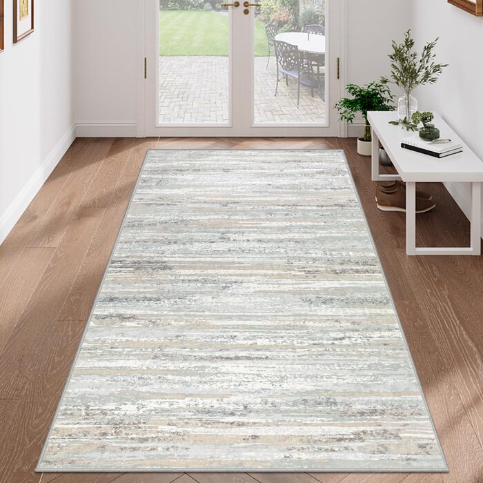 Килимова доріжка для коридору, 80x150 см, легкий кухонний килимок з коротким ворсом, можна прати, нековзка кухонна доріжка, килимок для коридору, бежева килимова доріжка для вітальні, кухні, коридору, входу, балкону, бежево-сіра, 80 x 150 см (прямокутна)