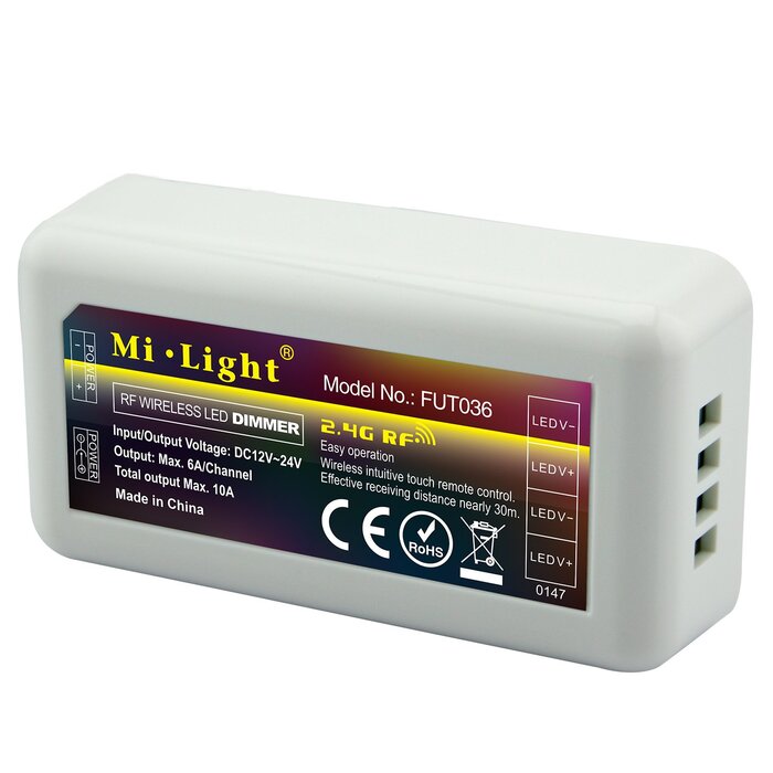 Комплект пульта дистанційного керування LIGHTEU, Milight Miboxer Пакет із 4 одноколірних контролерів диммера з 1 x 4-зонним бездротовим радіочастотним пультом дистанційного керування 4 шт. fut036S fut007 ( Fut007 4 шт. Fut036)