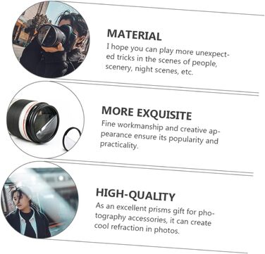 Набір з розділеними діоптрійними призмами. Фотографічні діоптрійні призми. Обєктив калейдоскопа зі скла. Фотографічні розділені діоптрійні призми. Призми для фотокамер. Обєктив камери з фільтром., 1