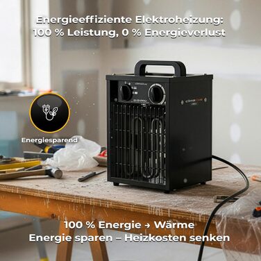 Електричний вентилятор-обігрівач 3 кВт з термостатом, IP24 EH-3 PRO, обігрівач для майстерні, 495 м/год, радіатор, обігрівач для гаража, обігрівач для будівництва, енергозберігаючий вентилятор-обігрівач