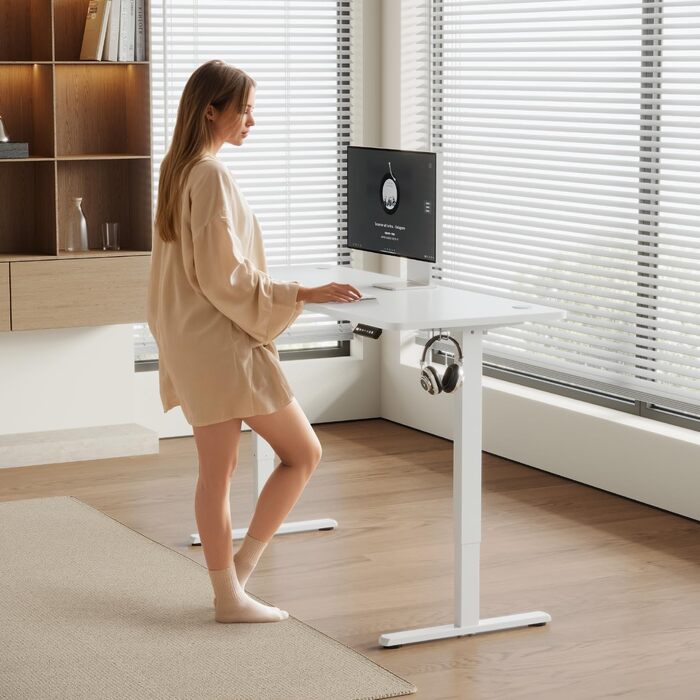 Стіл Airfish з регульованою висотою 140x60 см з USB-портом, електрично регульований стіл з функцією пам&39яті, 73-118 см, білий